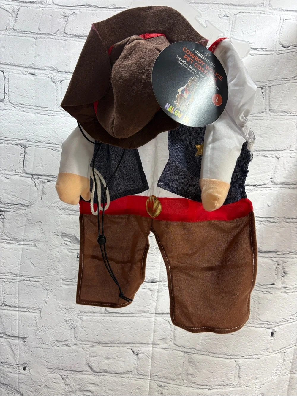 Vibrant Cowboy Walkie Pet Costume - Brown, Red, White, Blue